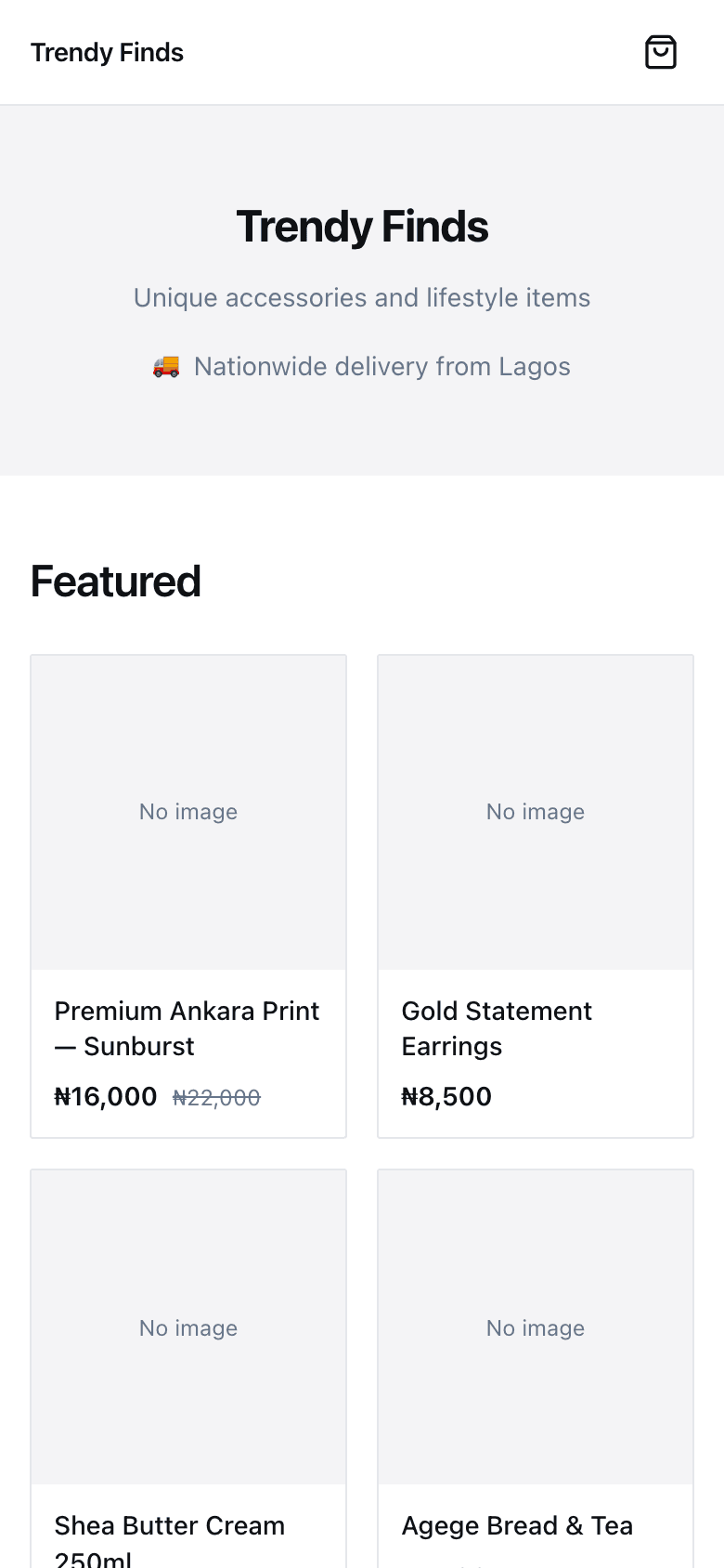 Minimalist storefront preview on mobile